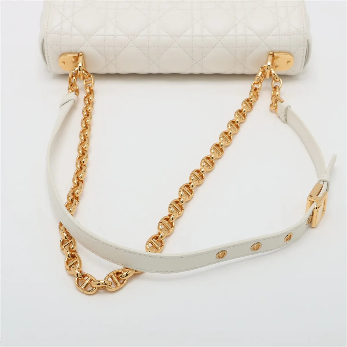 Christian Dior Cannage Caro Leather Chain Shoulder Bag White