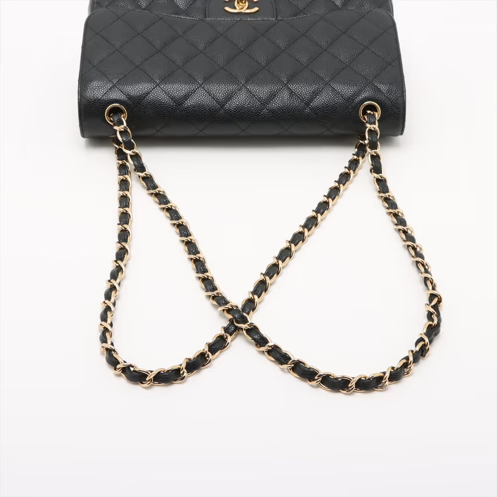 Chanel Demakamatrasse 30 Large Caviar Skin Double Flap Double Chain Bag Black