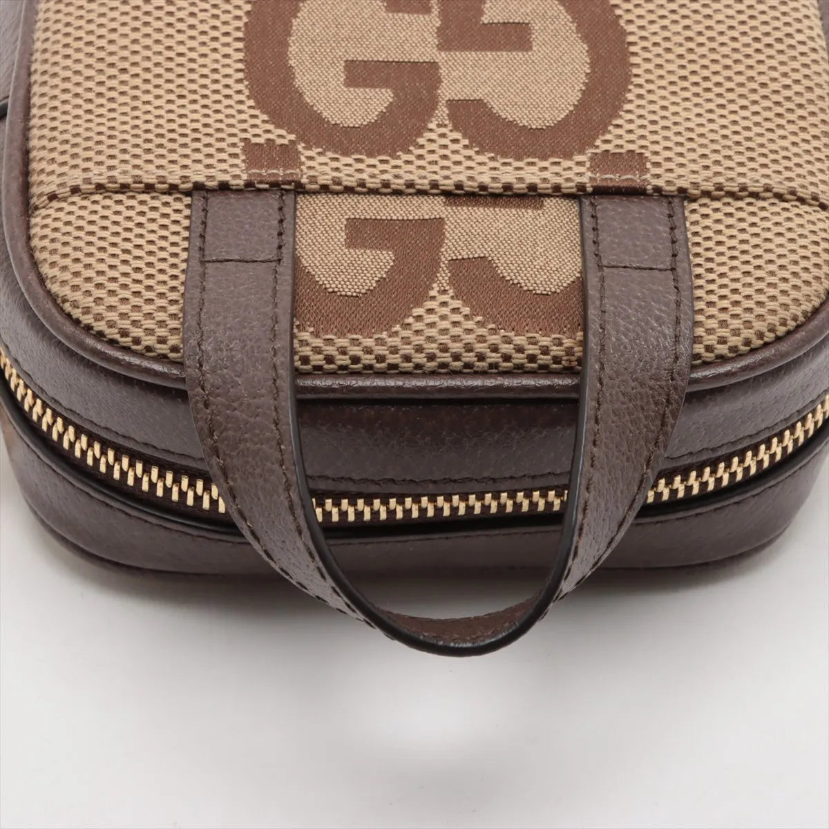 Gucci Jumbo GG Canvas Leather Shoulder Bag Beige
