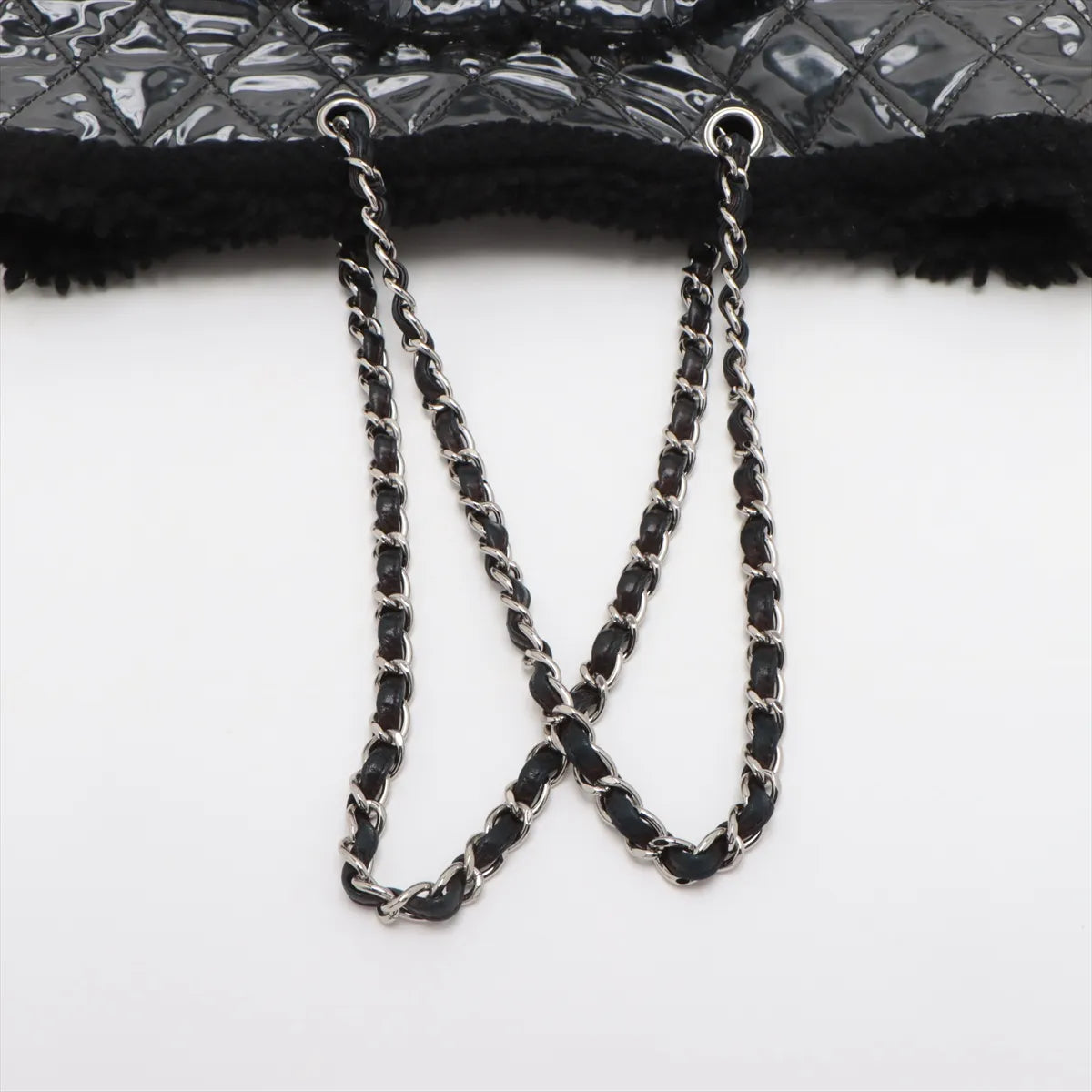 Chanel Matelasse Vinyl x Boa Chain Tote Bag Black