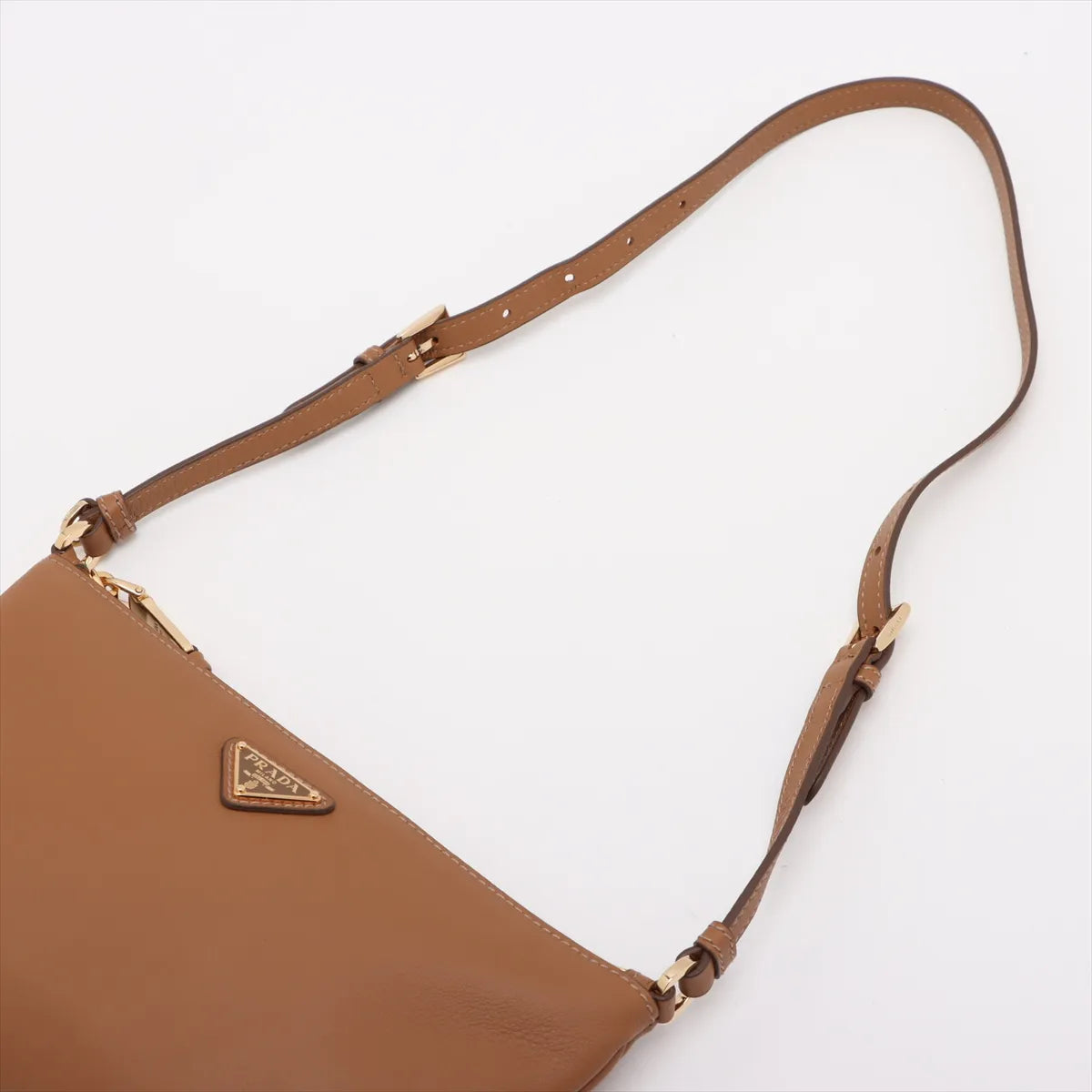 Prada Soft Grain Leather Shoulder Bag Brown