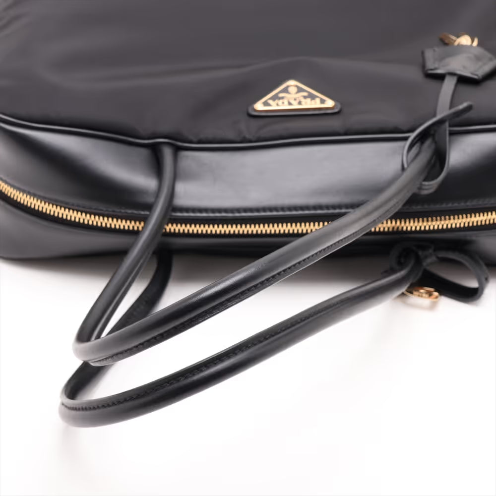 Prada Tessuto Nylon Leather Shoulder Bag Black