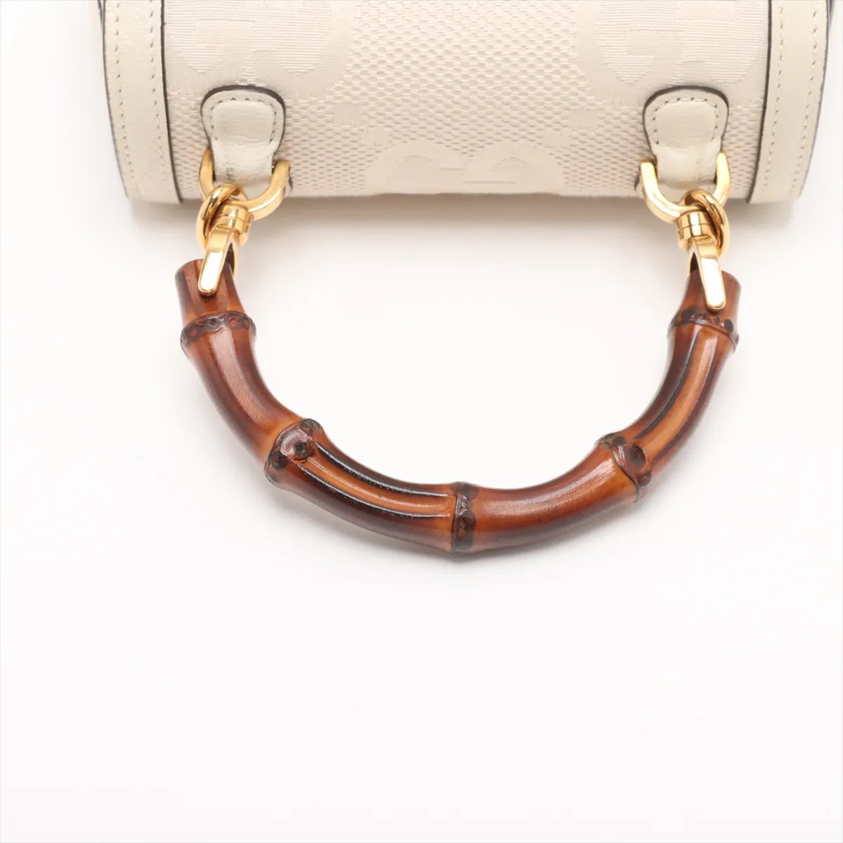 Gucci Jumbo GG Bamboo Canvas Leather Two-Way Shoulder Bag Beige