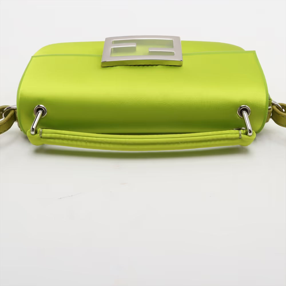 Fendi Baguette Satin Leather Two-Way Handbag Green