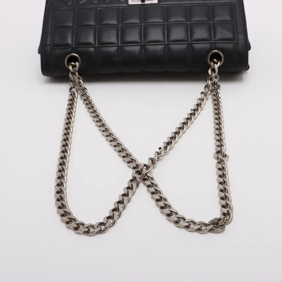 Chanel Chocolate Bar 2.55 Lambskin Single Flap Double Chain Bag Black