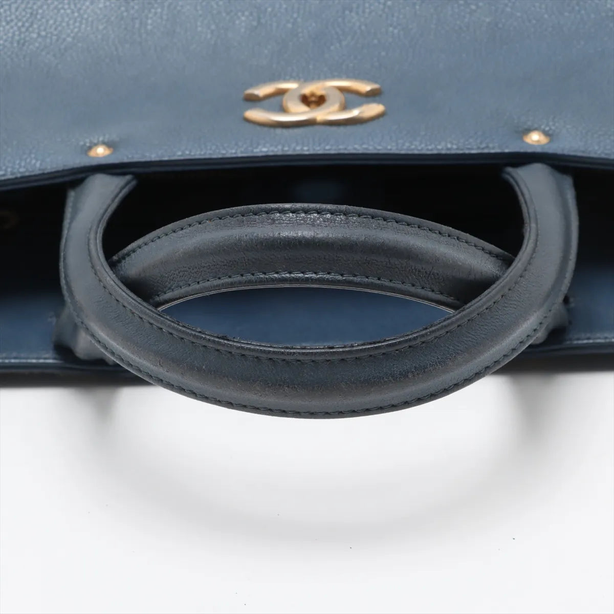 Chanel CC Logo Caviar Skin Two-Way Handbag Blue