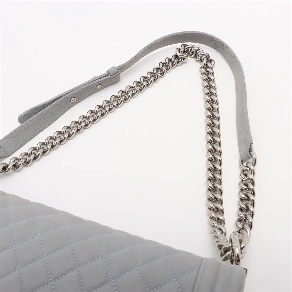 Chanel Boy Large Caviar Skin Chain Shoulder Bag Blue Gray