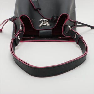 Designer Louis Vuitton LV Logo Lockme Bucket Shoulder Bag Black Fuchsia