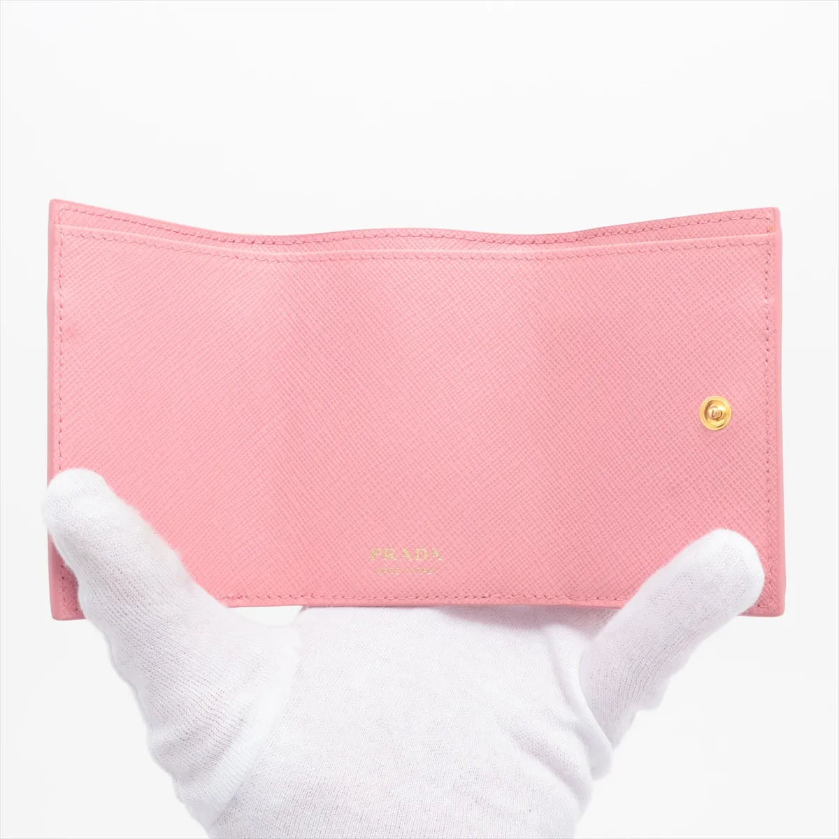 Prada Saffiano Metal Leather Trifold Compact Wallet Pink