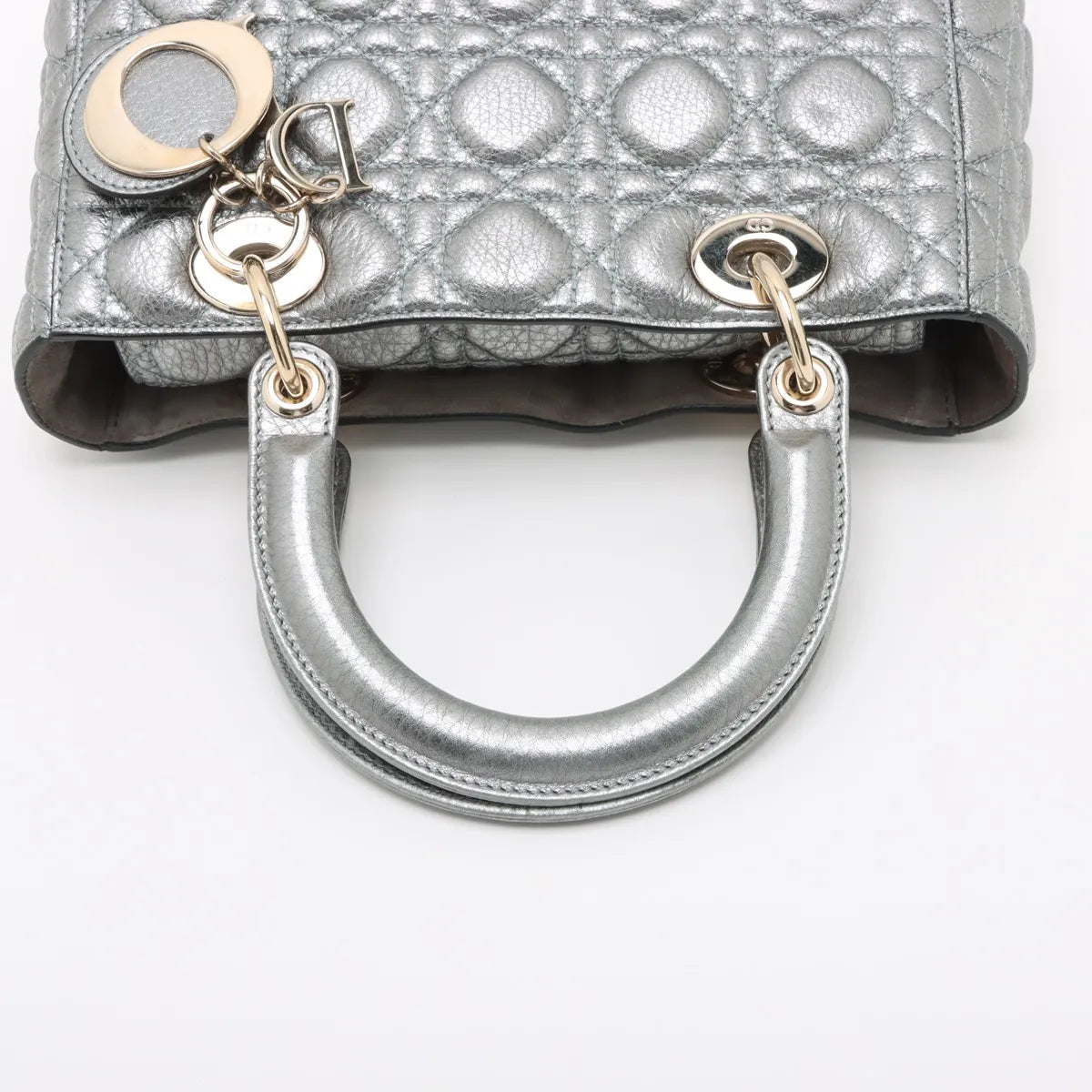 Christian Dior Lady Dior Cannage Leather Two-Way Shoulder Silver
