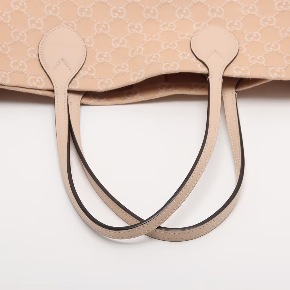 Gucci GG Denim Denim Leather Tote Bag Beige
