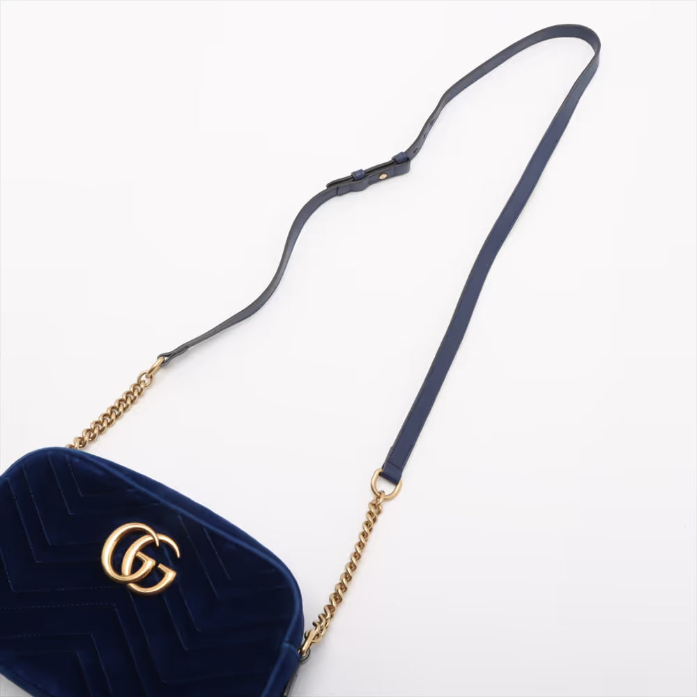 Gucci GG Marmont Velvet Chain Shoulder Bag Blue
