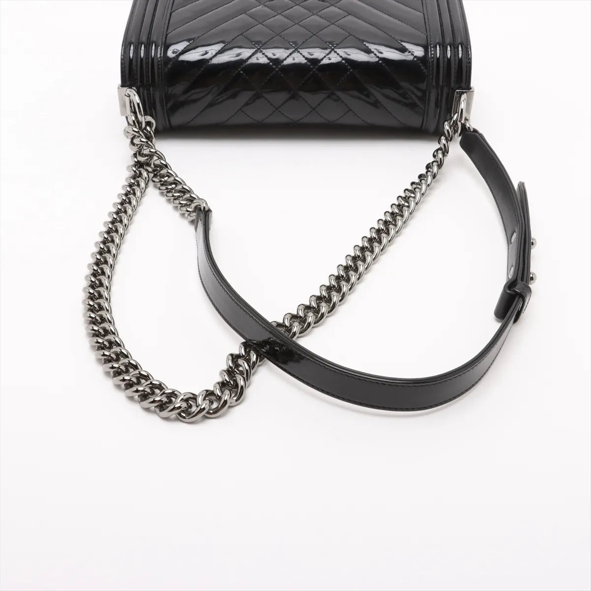 Chanel Boy Chanel 25 Patent Leather Chain Shoulder Bag Black