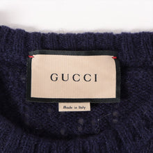 Load image into Gallery viewer, Gucci Perforated GG Pattern Stripe Knit Sweatshirt Brown x Navy Blue