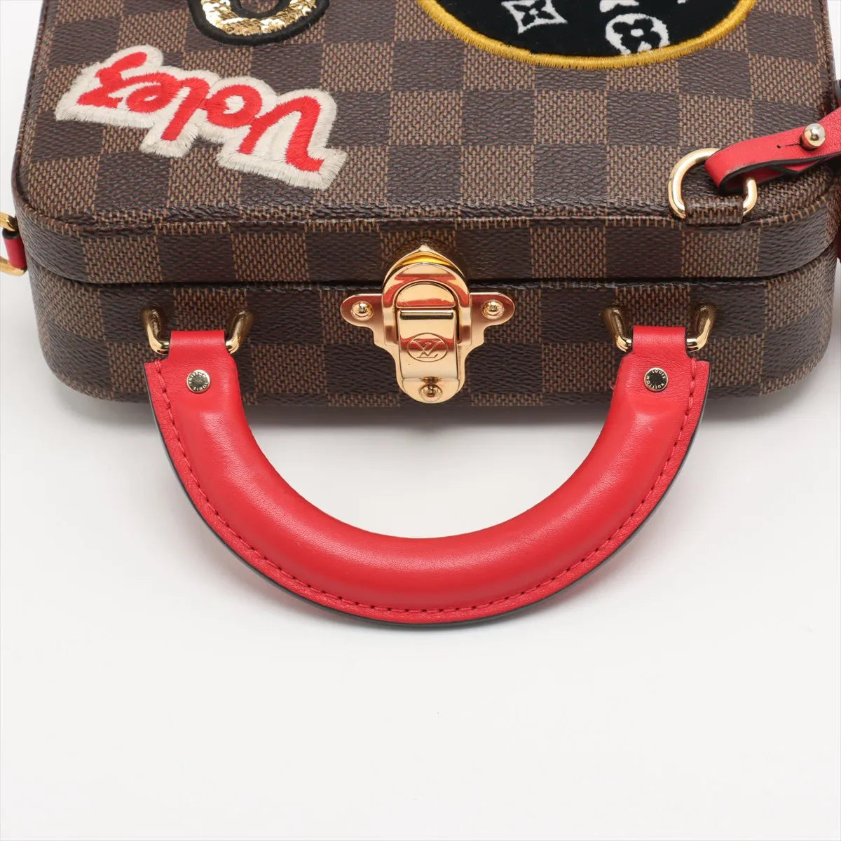 Louis Vuitton Damier Ebene LV Stories Box Patches Bag Brown x Red