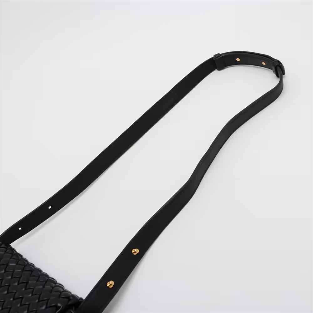 Bottega Veneta Intrecciato Small Cobble Leather Shoulder Bag Black