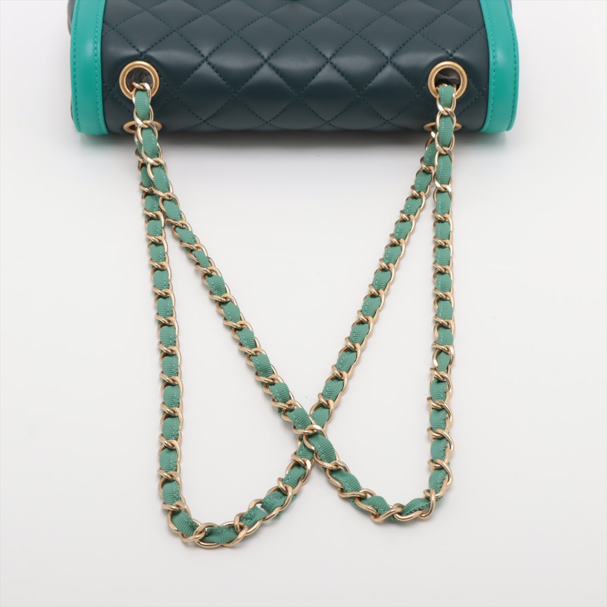 Chanel CC Logo Matelasse Lambskin Chain Shoulder Bag Dark Green x Turquoise