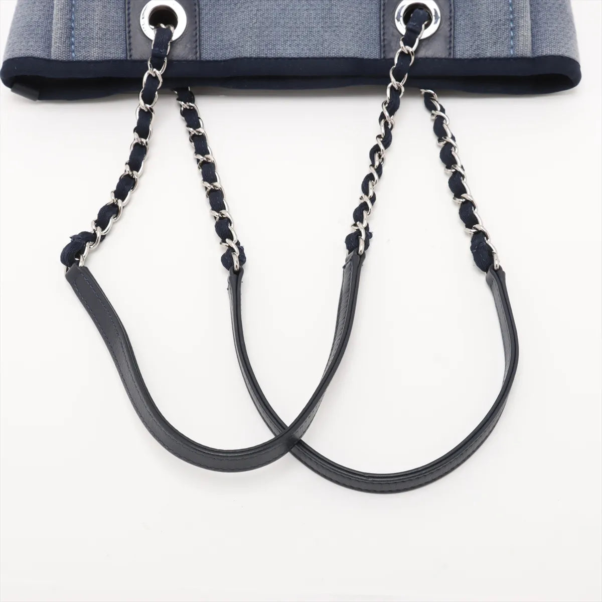 Chanel Deauville Canvas Leather Chain Tote Bag PM Blue