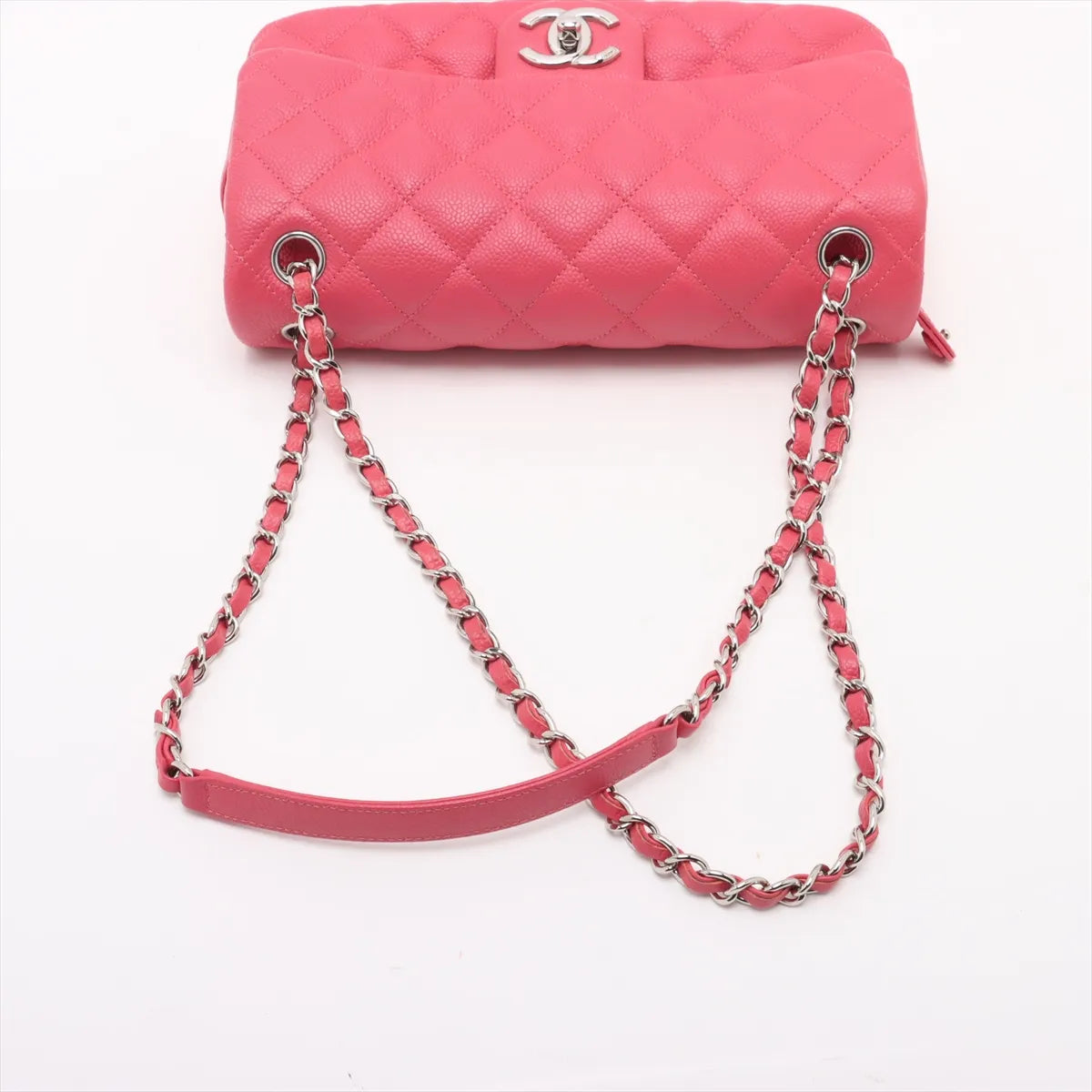 Chanel CC Logo Matelasse Single Flap Double Chain Bag Red