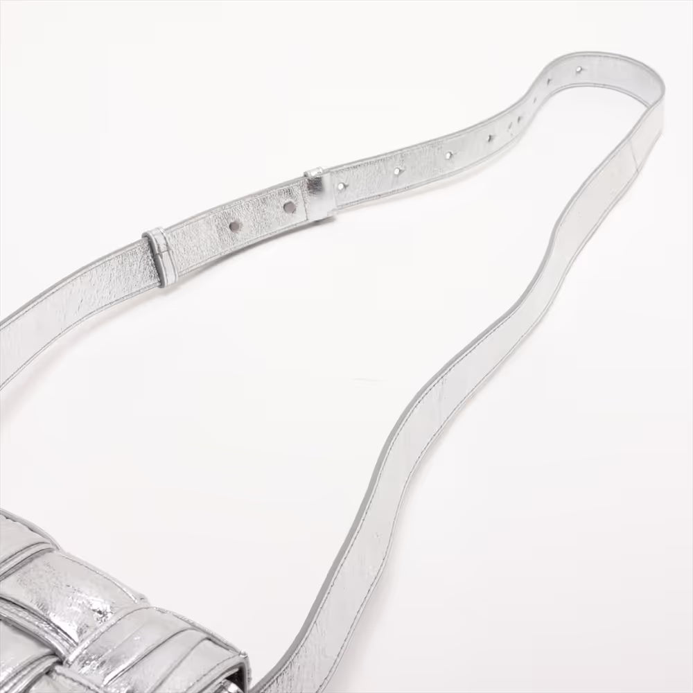 Bottega Veneta Maxi Intrecciato Cassette Leather Shoulder Bag Metallic Silver