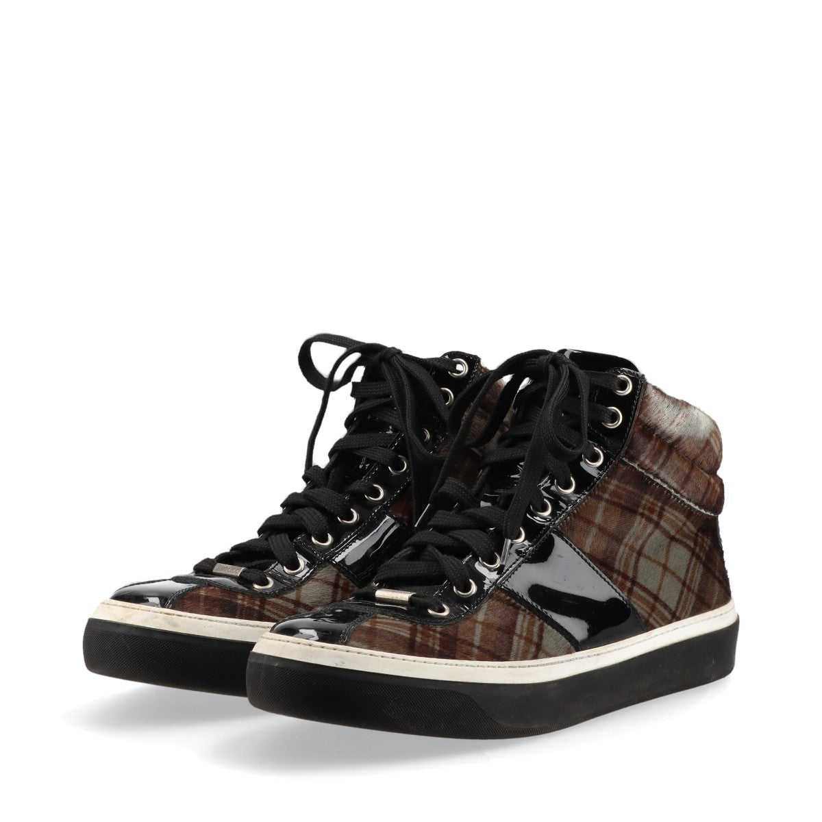 Jimmy Choo Check Fabric High-top Sneakers  Black × Brown