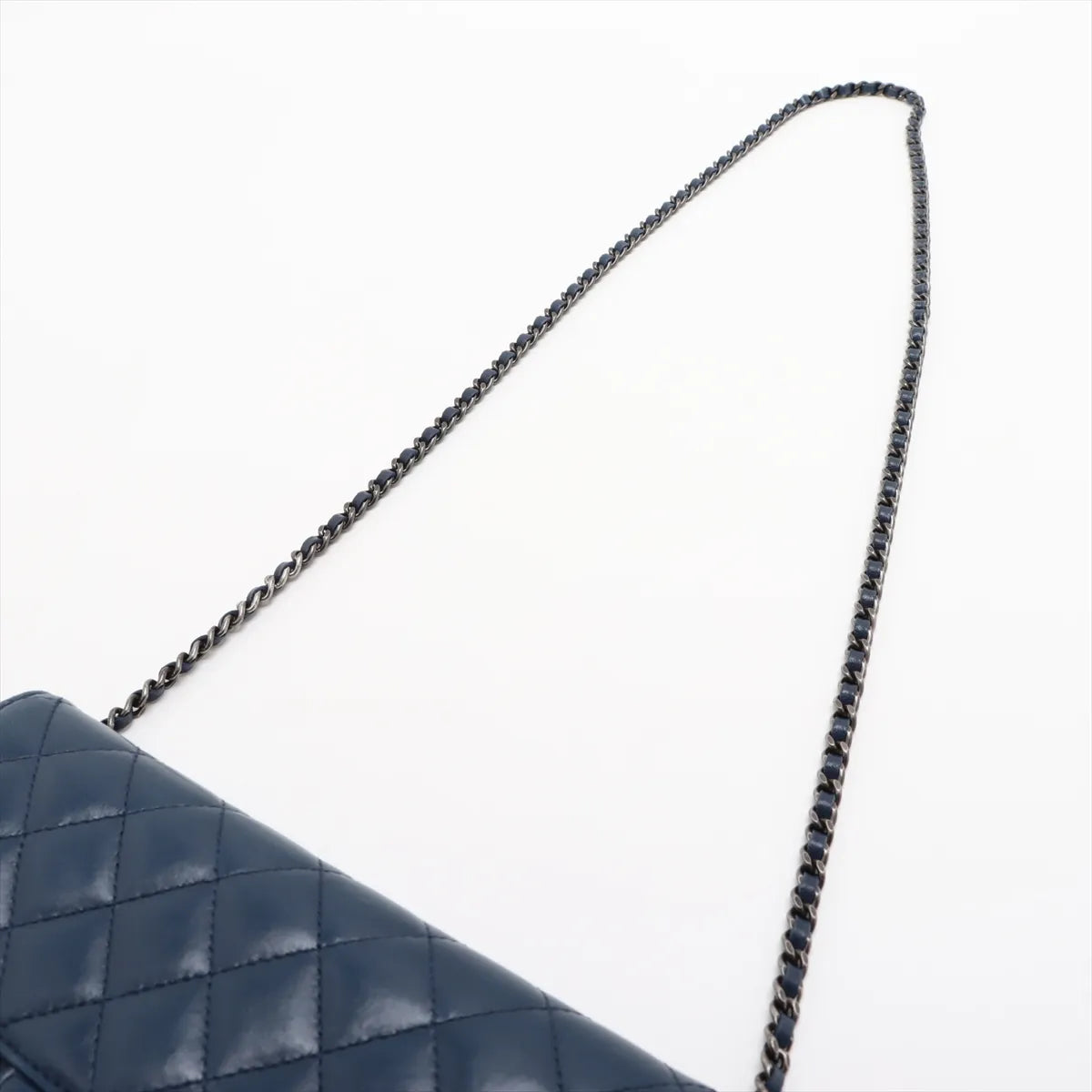 Chanel CC Logo Matelasse Lambskin Chain Shoulder Bag Navy Blue