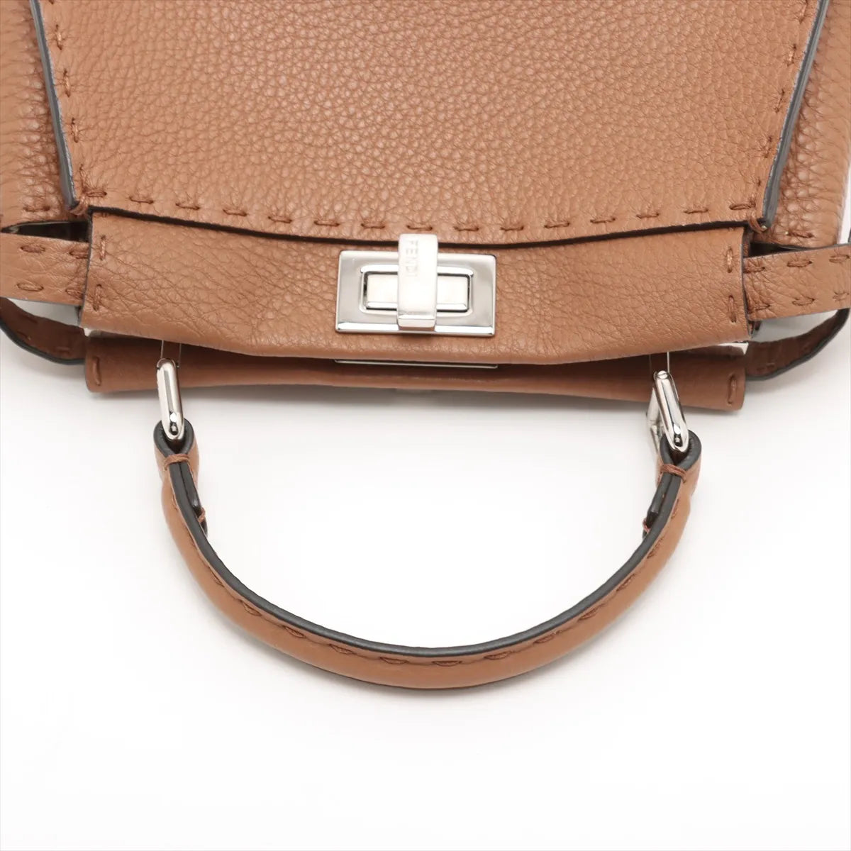 Fendi Selleria Mini Peekaboo Leather Two-Way Handbag Brown