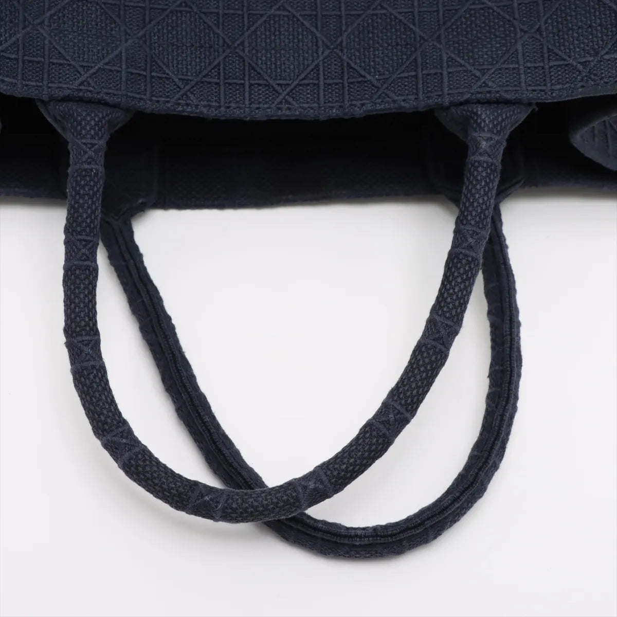 Christian Dior Cannage Book Tote Medium Canvas Bag Navy Blue