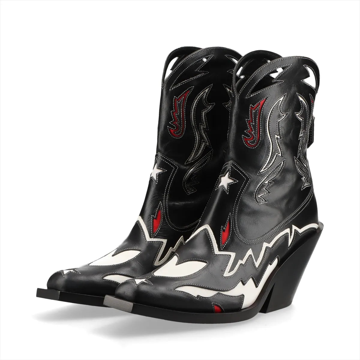 Burberry Leather Western Boots Ladies' Black x Red