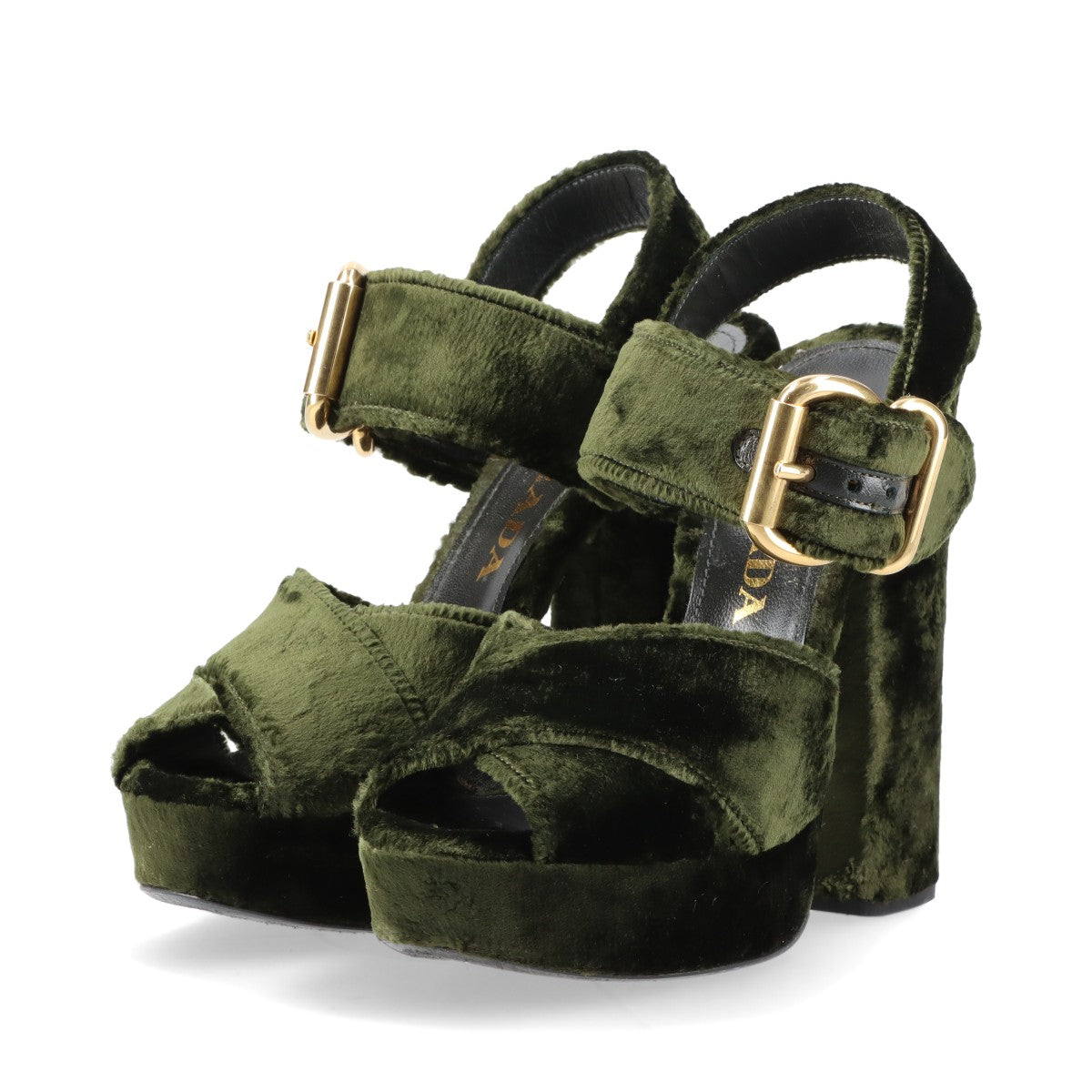 Prada Velour Leather Block Sandal Khaki