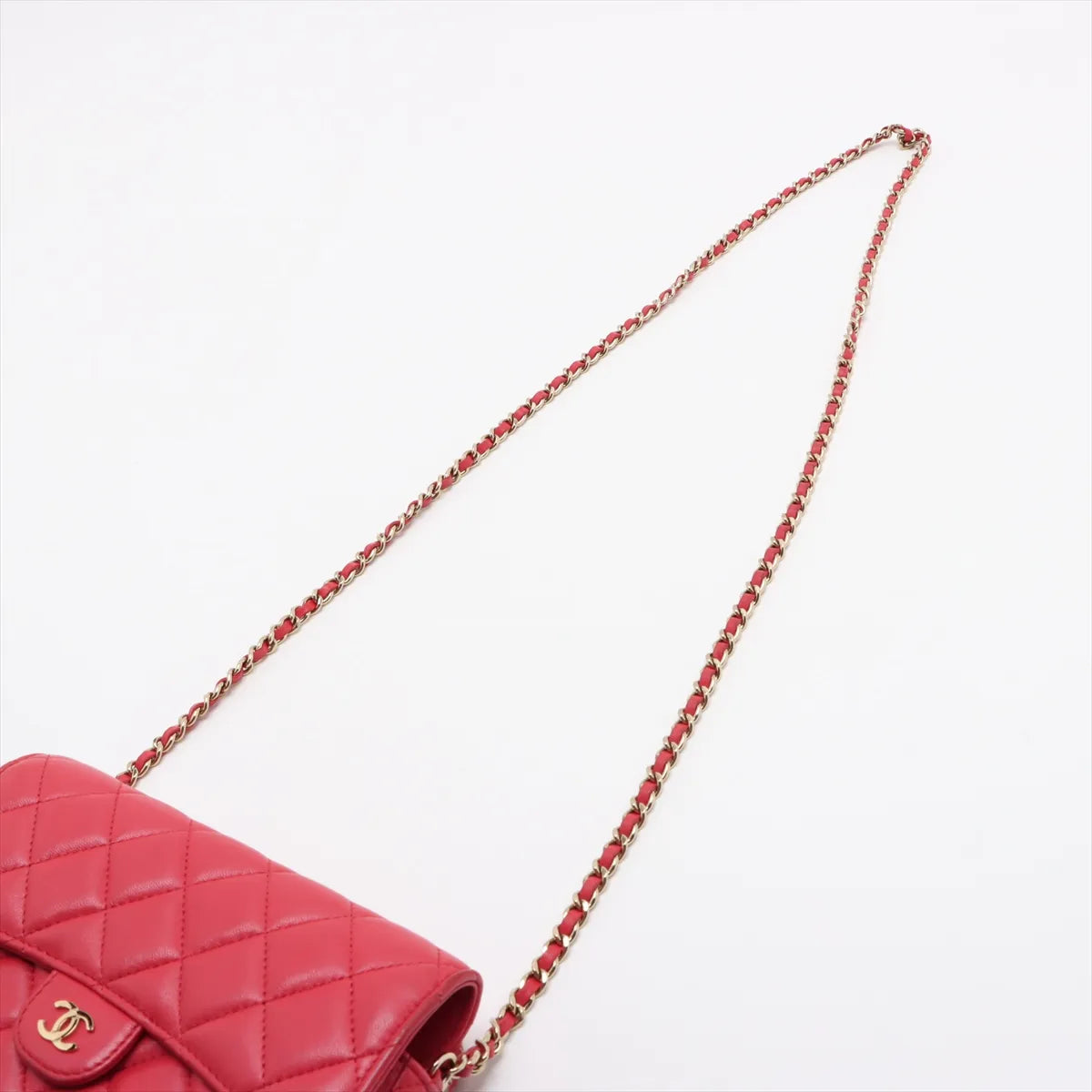 Chanel CC Logo Matelasse Lambskin Wallet on Chain Red