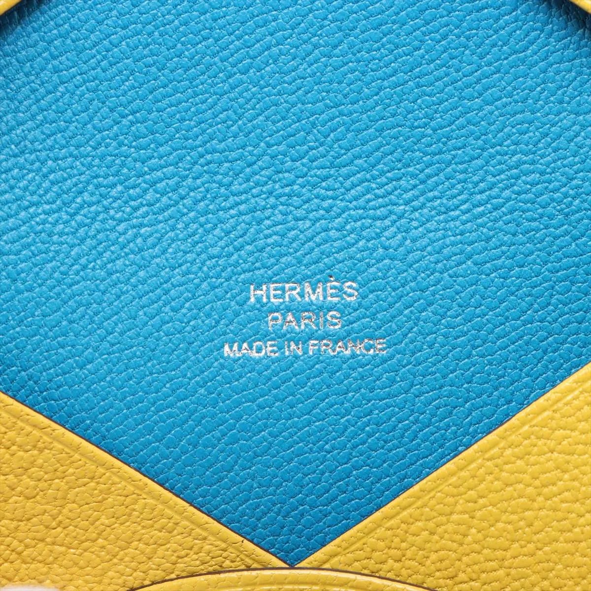 Hermès Calvi Verso Chèvre Mysore Card Case Cumin x Blue Zanzibar