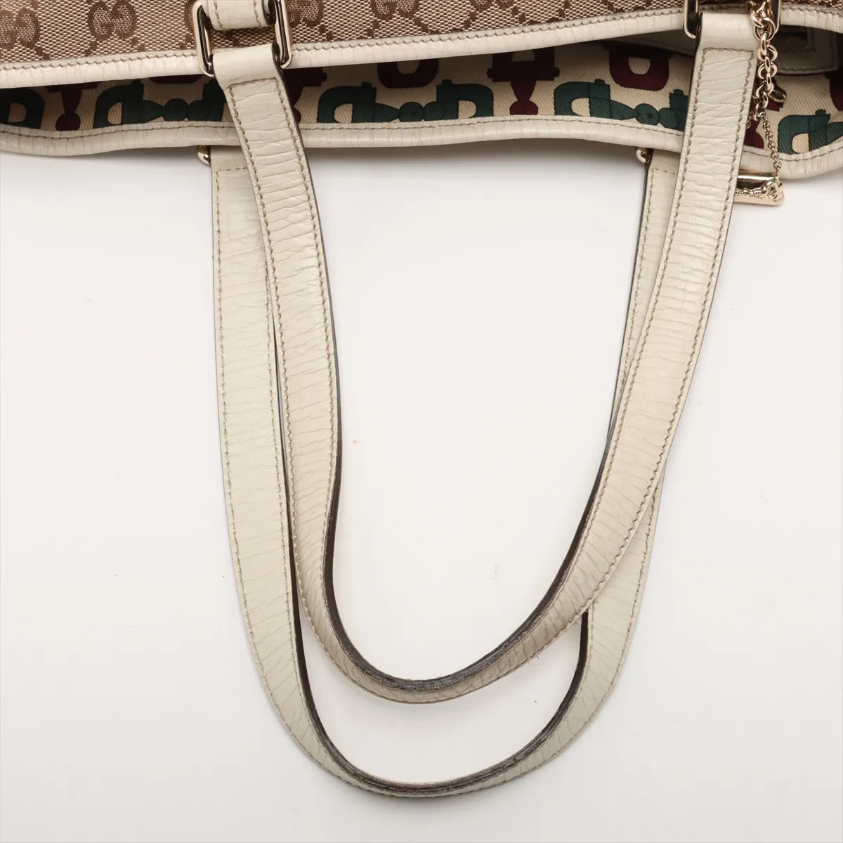Gucci GG Logo Canvas Leather Tote Bag Beige x White