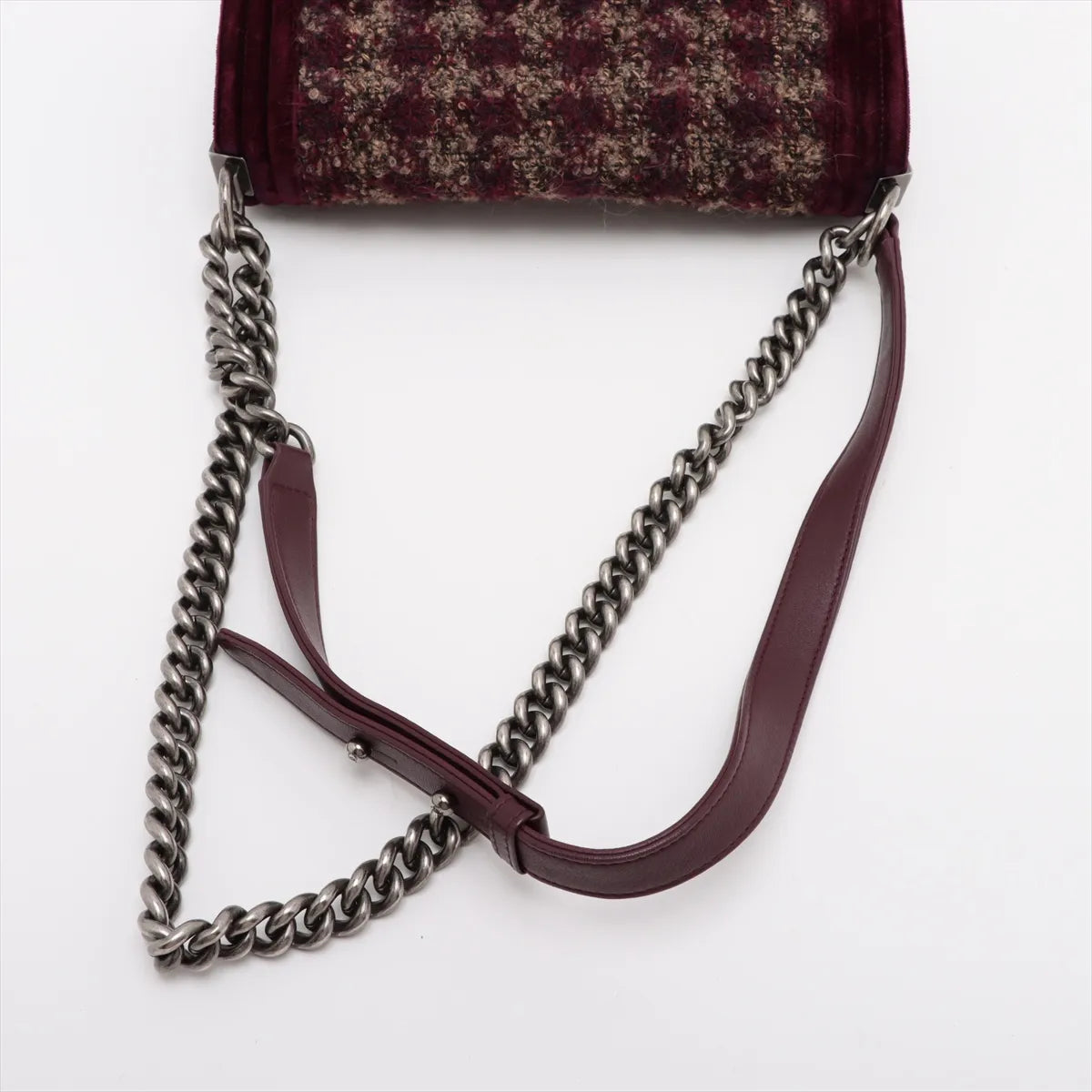 Chanel Boy CHANEL 25 Tweed x Velvet Chain Shoulder Bag Bordeaux
