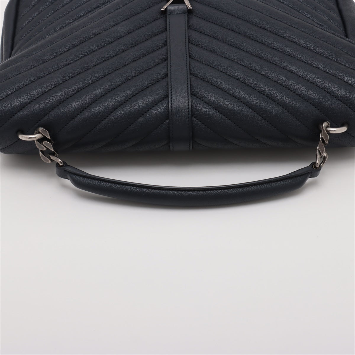 Saint Laurent Paris Chevron  Leather Two-way Handbag Navy Blue