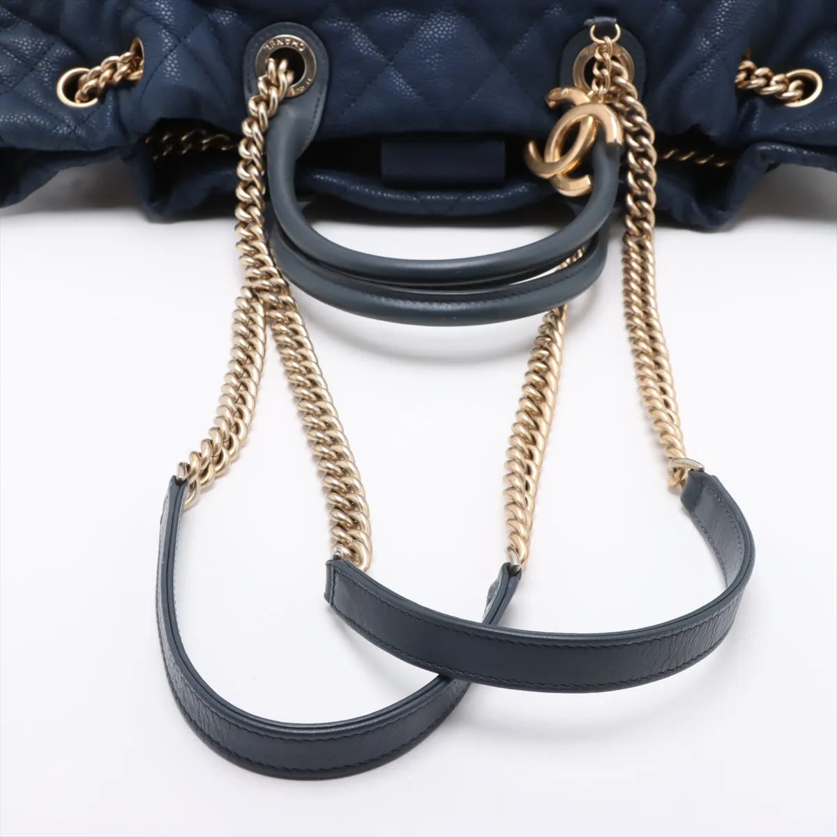 Chanel Matelasse Caviar Skin Two-Way Tote Bag Navy Blue