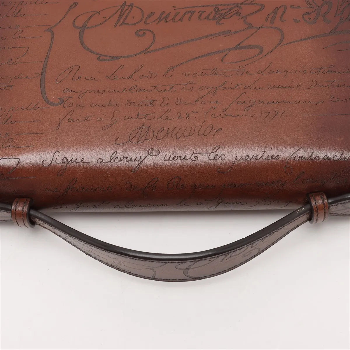 Berluti Calligraphy Leather Handbag Brown
