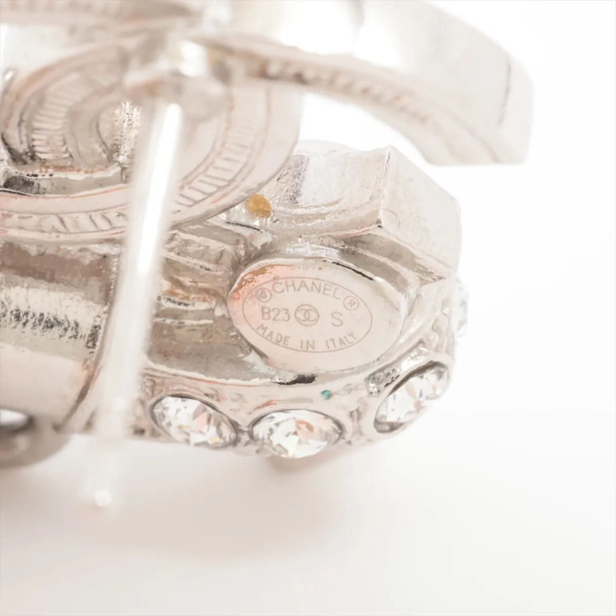 Chanel CC Logo Ribbon Rhinestone Stud Drop Earring