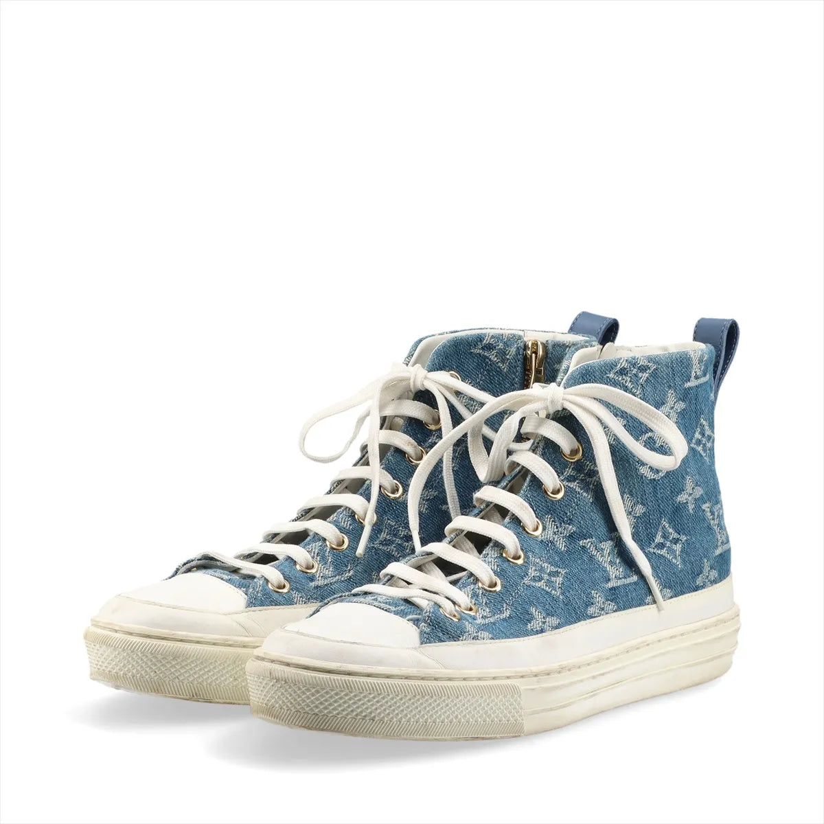Louis Vuitton Stellar Denim Leather High-top Sneakers Blue x White
