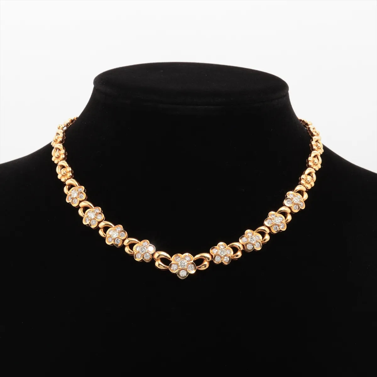 Diamond Flower Station Necklace Yellow Gold