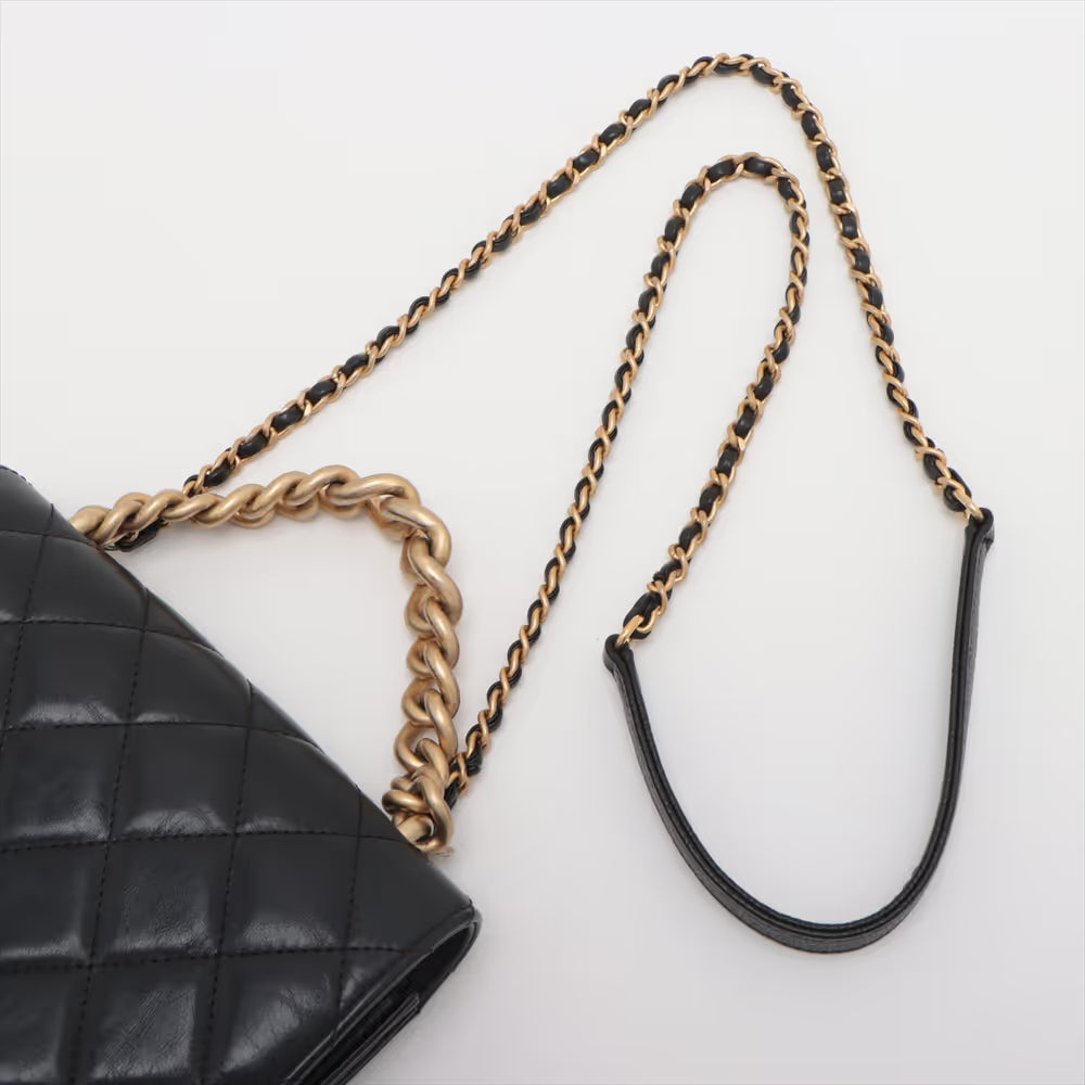 Chanel CC Logo Matelasse Lambskin x Caviar Skin Two-Way Shoulder Bag Black