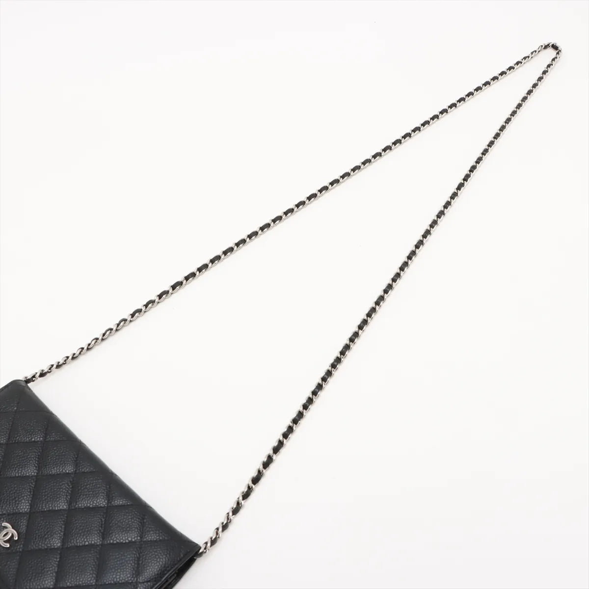 Chanel CC Logo Matelasse Caviar Skin Chain Wallet Black