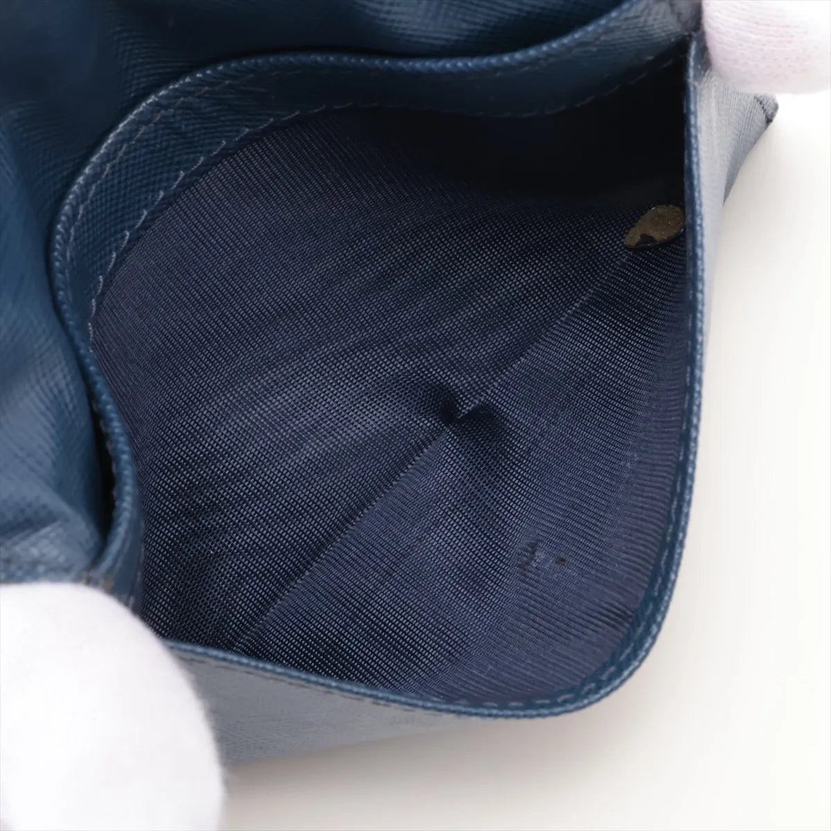 Prada Saffiano Leather Card Case Navy Blue
