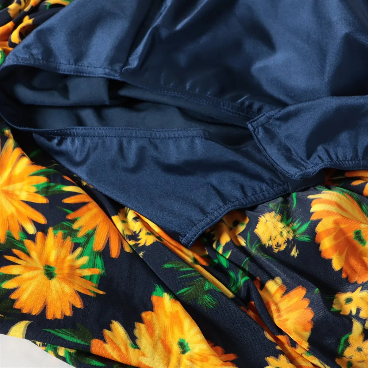 Balenciaga Yellow Floral Rayon Long Sleeve Maxi Dress Navy Blue