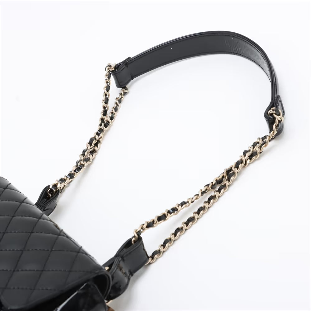 Chanel CC Logo Matelasse Patent Leather Cotton Chain Gamaguchi Shoulder Bag Black