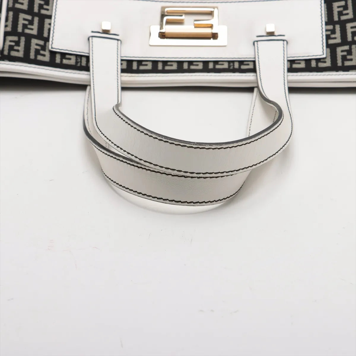 Fendi Zucchino Canvas Leather Tote Bag Black x White