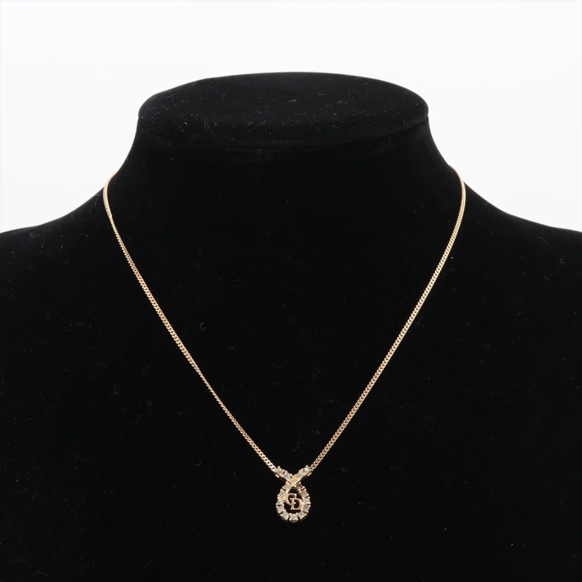Christian Dior CD Logo Teardrop Rhinestone Pendant Necklace