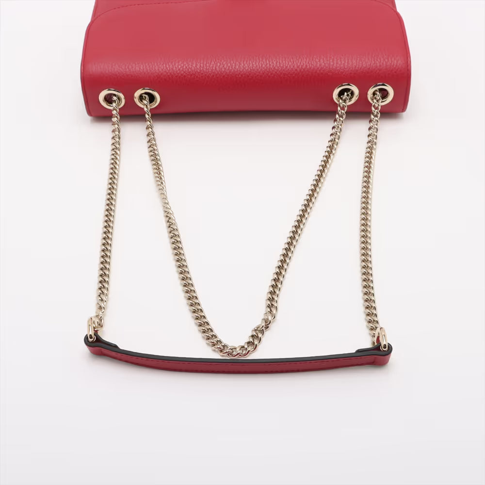 Gucci Interlocking GG Logo Leather Chain Shoulder Bag Red