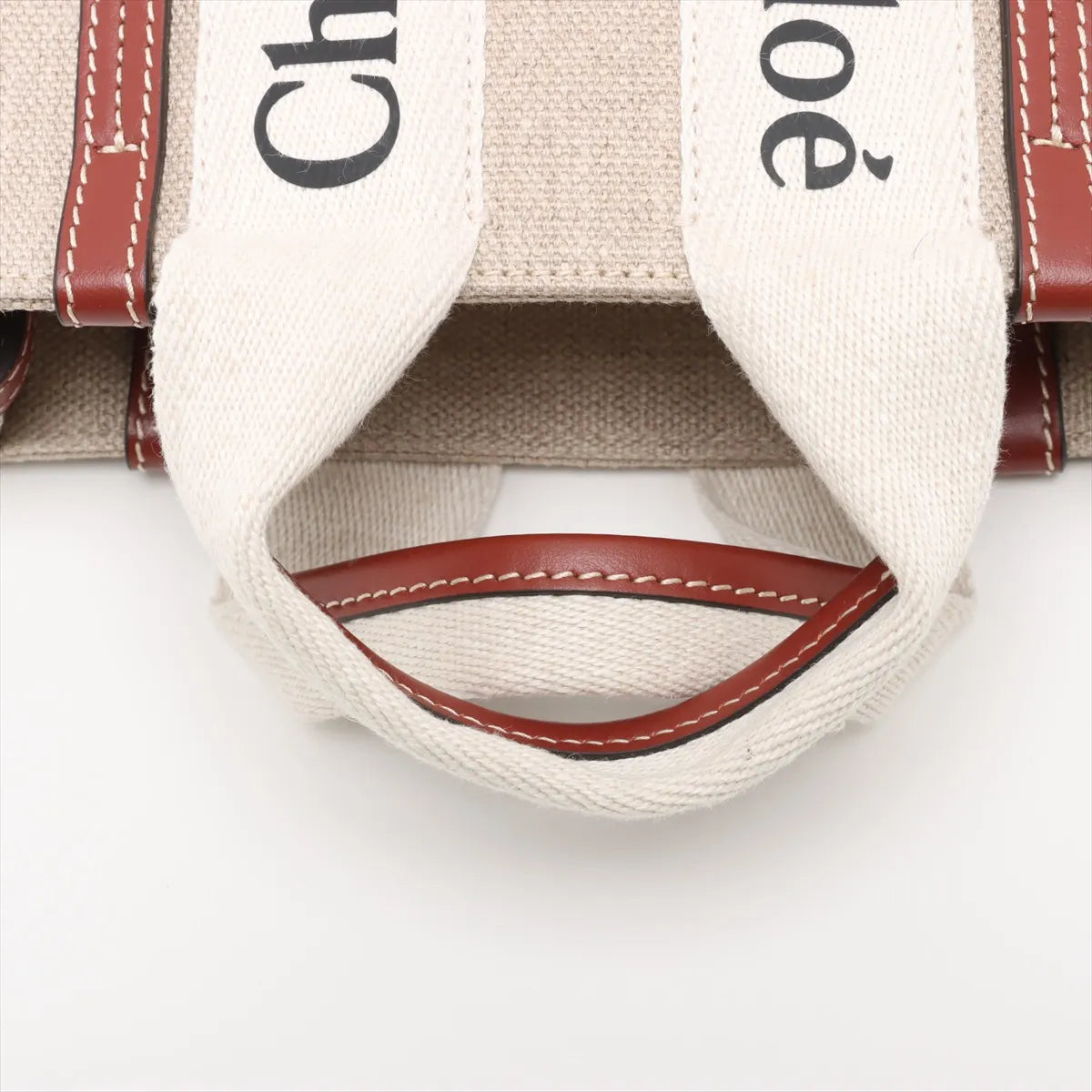 Chloe Woody Nano Canvas Leather Two-Way Handbag Beige×Brown
