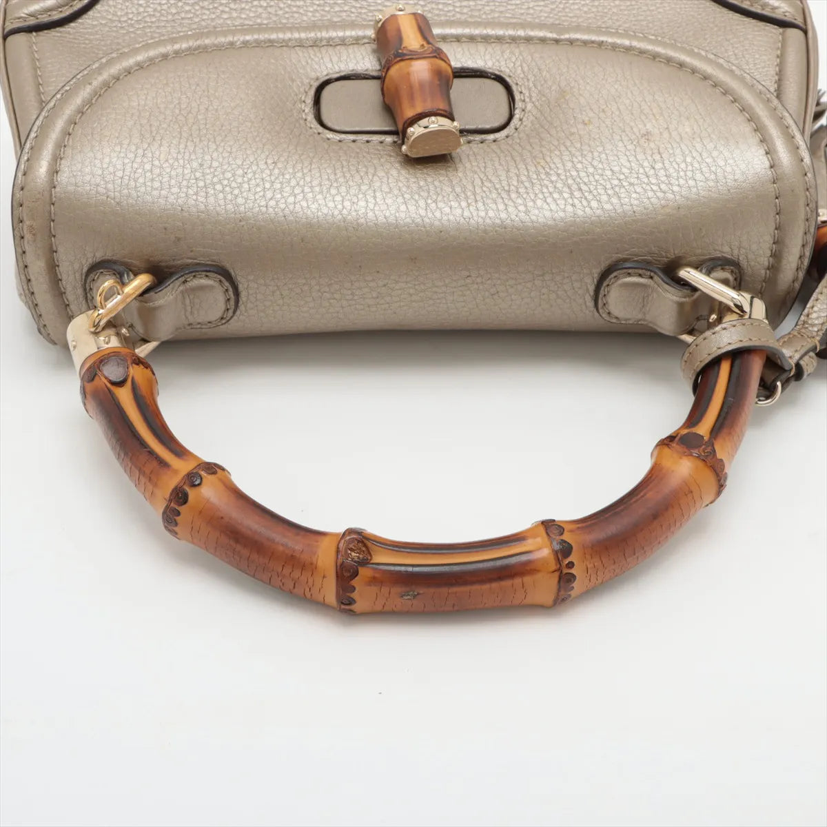 Gucci New Bamboo Leather Handbag Gold
